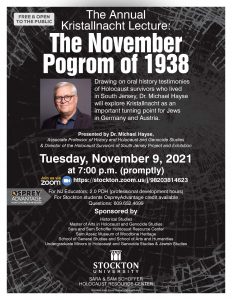 The Annual Kristallnacht Lecture: The November Pogrom of 1938 @ Zoom by the Holocaust Resource Center
