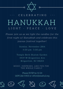 Celebrating Hanukkah - 1st Night @ Temple Beth Shalom