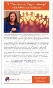 A Thanksgiving Support Group; Offering Thanks While Navigating the New and Complex Dynamics of Today’s Relationships  @ Temple Beth Shalom