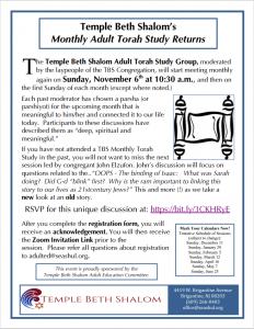 Temple Beth Shalom's Monthly Adult Torah Study Returns