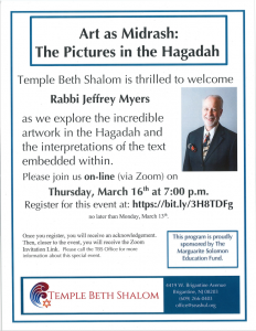 Art as Midrash: The Pictures in the Hagadah @ Temple Beth Shalom, Brigantine NJ