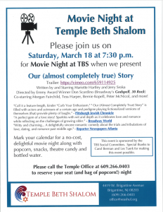 Movie Night at Temple Beth Shalom @ Temple Beth Shalom, Brigantine NJ
