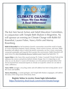 Kol Ami Climate Change: Ways We Can Make A Real Difference! @ Temple Beth Shalom, Brigantine NJ