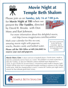 Movie Night at Temple Beth Shalom @ Temple Beth Shalom, Brigantine NJ