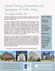 BJE: Jewish Farming Communities of South Jersey & Their Synagogues @ Stockton University F111