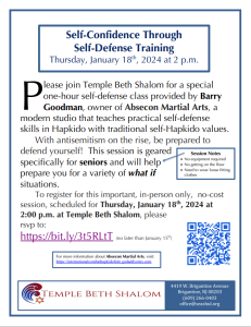 Self-Confidence Through Self-Defense Training @ Temple Beth Shalom