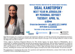 BJE: Next Year in Jerusalem with SIGAL KANOTOPSKY @ Stockton University
