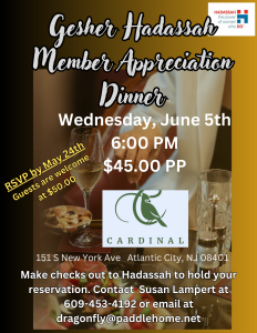 Gesher Hadassah Membership Appreciation Dinner @ Cardinal Bistro